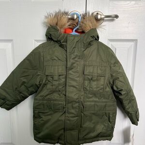 NWT Eddie Bauer Green Hooded Parka with Faux Fur Trim